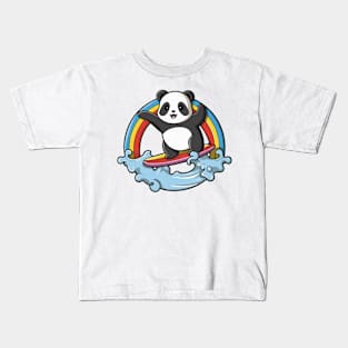 Panda Surf Rainbows Kids T-Shirt